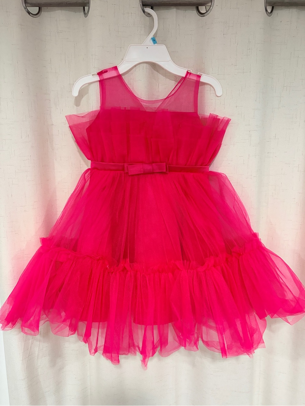 Girls Hot Pink Tulle Party Dress with Bow
